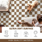 jinchan 3x5 Brown Checkered Area Rugs for Kids Room - Machine Washable Rug Modern Neutral Geometric Lattice Soft Non-Slip Carpet for Nursery Playroom Bedroom Entryway Living Room Home Office