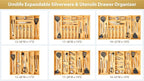 Umilife Large Expandable Kitchen Silverware Utensils Drawer Organizer, 2.5" Extra High Adjustable Drawer Divider with Curved Grooves, Bamboo Wood Cutlery Tray Flatware Holder