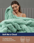 Pawque Super Soft Cozy Throw Blanket Twin Size for Couch Bed, Fluffy Sherpa Fleece Reversible Thick Warm Fuzzy Blanket for All-Season, 3D Checkered Jacquard Decorative Blankets, Sage Green, 60"x80"