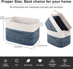 OIAHOMY Storage Basket, Woven Baskets for Storage, Cotton Rope Basket for toys,Towel Baskets for Bathroom - Pack of 3,White Blue
