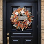 Fall Wreath for Front Door, 24 Inch Autumn Wreath with lamb's Ear Leaves, Roses, Berries & Wooden Sign,Fall Decorations for Home, Artificial Flowers Harvest and Thanksgiving Indoor & Outdoor