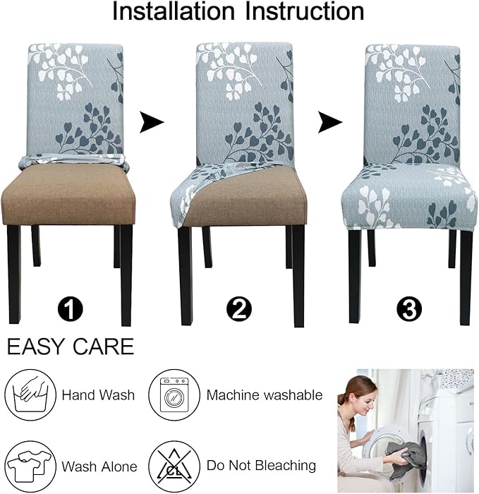 JQinHome Pattern Chair Covers for Dining Room Set of 6, High Stretch Removable Washable Parsons Chair Slipcover for Home Party Hotel Wedding Ceremony (Flower,6PCS)