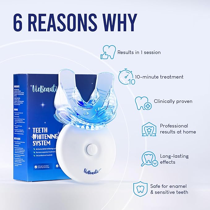 VieBeauti Teeth Whitening Kit with LED Light for Sensitive Teeth, 35% Carbamide Peroxide, Remineralizing Gel for Fast Results Mint