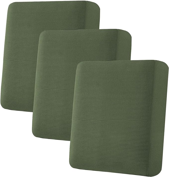 H.VERSAILTEX Super Stretch Individual Seat Cushion Covers Sofa Covers Couch Slipcover Sets Thick Jacquard Textured Twill Fabric (3 Piece Sofa Cushion Covers, Bronze Green)