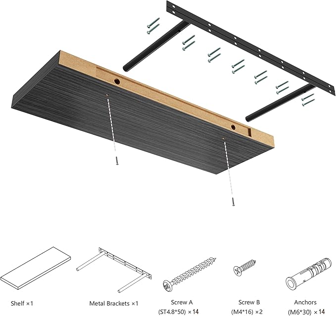 Large Floating Shelves for Wall Set of 2 Wooden Wall Shelves 36 in x 12.75 in x 2 in Room Decor Long Shelf with Invisible Wall Mount Bracket for Bedroom Kitchen Living Room Black Wood