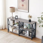 LVB Rustic Sofa Table, Farmhouse Console Table for Living Room, Hallway entryway Table with Storage, Entry Table for Foyer, Light Grey Oak, 55 Inch