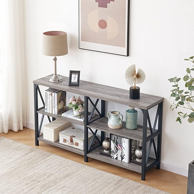 LVB Farmhouse Sofa Table, Rustic Console Table for Living Room, Entryway Table with Storage, Hallway Entry Table for Foyer, Light Grey Oak, 47 Inch