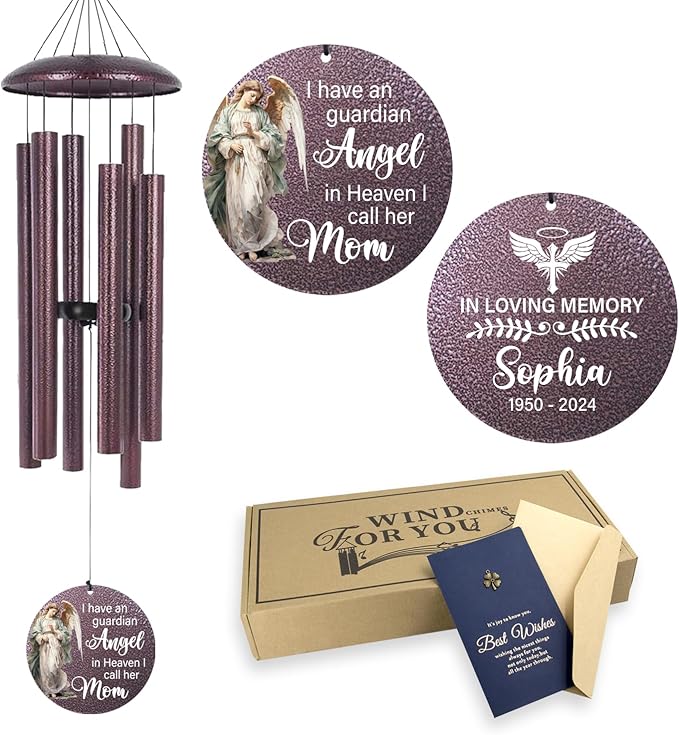 ASTARIN 36" Large Deep Tone Personalized Sympathy Wind Chimes, Memorial Wind Chime for Loss of Mother Father Loved One, Angel Bereavement Gifts Decor Outdoor Patio Garden Graveyard