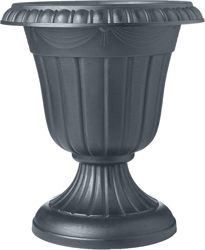 PL20GY Classic Traditional Plastic Urn Planter Indoor/Outdoor, 10" x 12", Gray