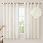 LAMIT Natural Linen Curtains 63 inch Length for Living Room, Boho Semi Sheer Light Filtering Window Textured Neutral Drapes with Bronze Grommet for Bedroom, 2 Panels Set, 60 x 63 Inch