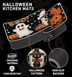 Halloween Kitchen Mat Set of 2, Pumpkin Ghosts Boo Cat Halloween Decor, Halloween Rug for Floor, Indoor Home Decor with Non-Slip Backing,17 x 29 Inch & 17 x 47 Inch
