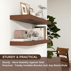 Floating Shelves - 2 Large Wall Mounted Shelves with Invisible Brackets, Long Walnut Wood Floating Wall Shelf for Living Room, Bedroom, Kitchen (36" W x 9" D x 1.5" H)