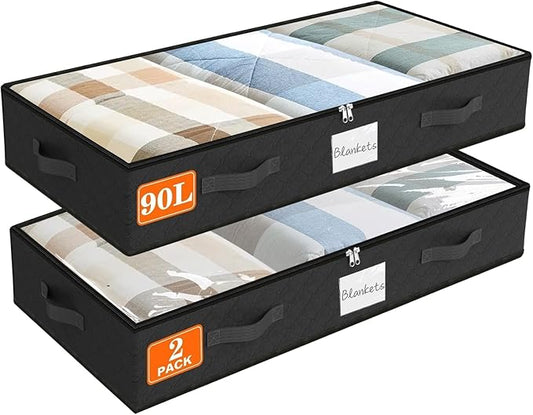 Under Bed Storage Containers 90L 2-Pack Black - 39x20x8 Inch by SpaceWhisper