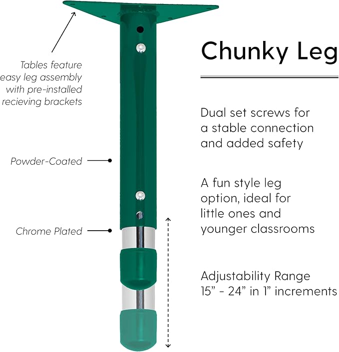 Factory Direct Partners FDP Rectangle Activity School and Classroom Kids Table (24 x 60 inch), Chunky Toddler Legs, Adjustable Height 15-24 inches - Gray Top and Green Edge
