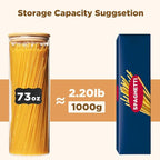 73oz Glass Pasta Storage Jars, Tall Glass Jars with Bamboo Lids, Spaghetti Container, Set of 3, Kitchen Storage Containers for Pasta, Pantry Organizers
