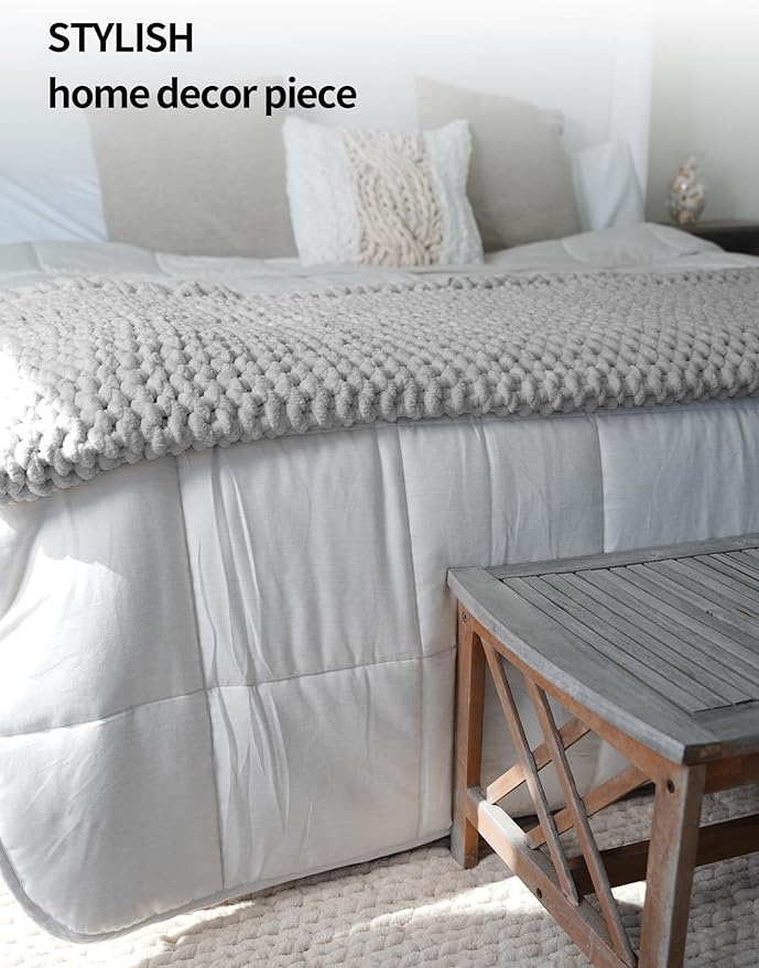 YnM Chunky Throw Blanket, Medium-Weight, Hand Knitted with Chenille Yarn, Skin Friendly, Ventilated and Breathable, Machine Washable, Home Décor Piece for Couch Sofa and Bed (Glacier Grey, 80x87 Inch)