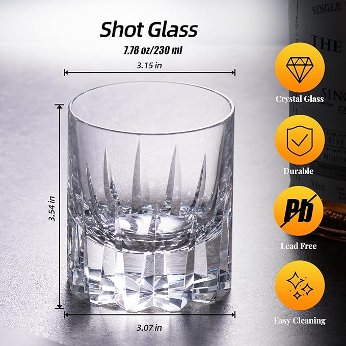 KAMMAK Crystal Whiskey Glasses Set of 2, Handcrafted 7.78oz Old Fashioned Glasses Stemless, Luxury Hand Blown Cocktail Glasses, Scotch Cup for Women, Men Gift for Bourbon Barware, Home Bar