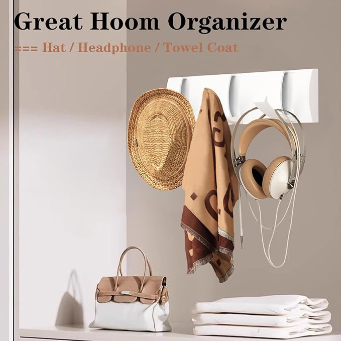 Folding Coat Hooks, Wall Mounted Coat Rack with 3 Retractable Hooks, Heavy Duty Towel Rack for Bathroom Wall Hook for Hanging Clothes Bathrobe, Stainless Steel Coat Hanger for Entryway(White)