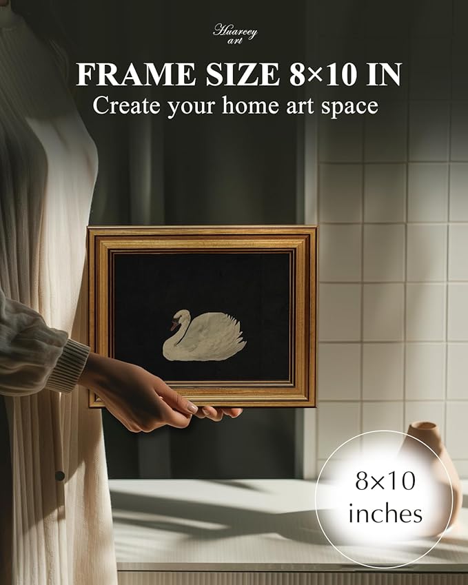HUARCEY Gold Framed Vintage Wall Art for Living Room, Grace Swan Art Painting Pictures Rustic Animal Bathroom Prints Farmhouse Wall Decor Mother's Day Gifts for Mom Canvas Swan Shelf Decor for Bedroom
