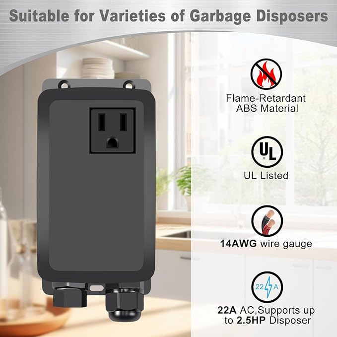Garbage Disposal Air Switch Kit, Garbage Disposal Button, Sink Top Waste Disposer On/Off Switch, UL Listed Air Switch Compatible with All Garbage Disposals (Brushed Stainless Steel）
