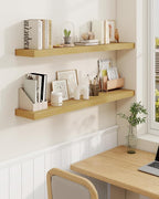Marsmiles 72" Floating Shelves for Wall, Wooden Shelves with Invisible Brackets Set of 2, Rustic Farmhouse Wall Mounted Shelf for Kitchen Bathroom Living Room Study, Natural Oak