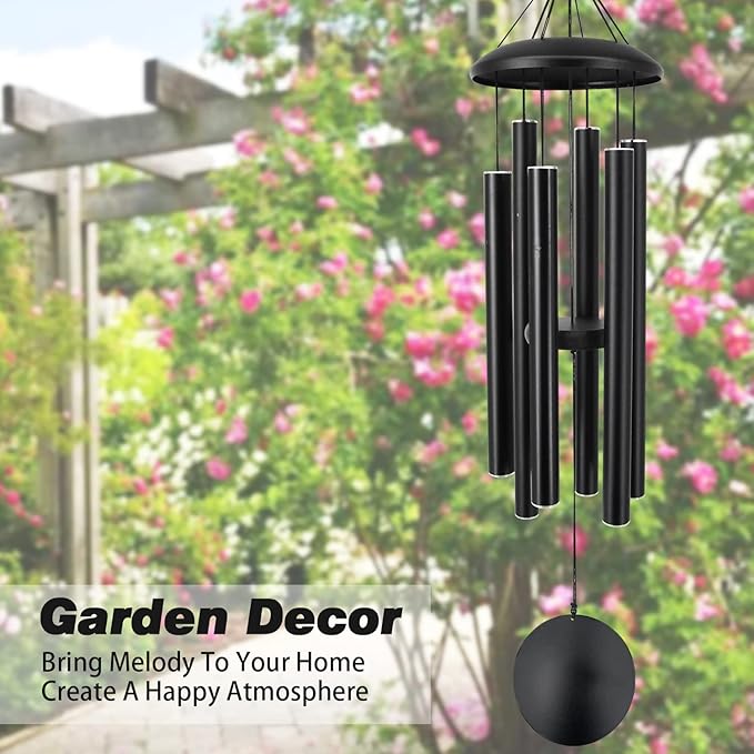 ASTARIN Outdoor Memorial Wind Chimes, 36 in with 6 Heavy Tubes, Deep Tone for Garden Hanging Decor, Sympathy Gifts. Black