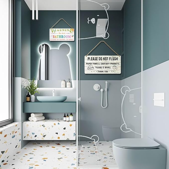 Do Not Flush Sign for Bathroom Toilet Signs Please Do Not Flush Paper Towels, Sanitary Products, Tissues & Wipes Vintage Bathroom Wooden Signs for Home Decor Funny Toilet Restroom Sign 12x6 Inch