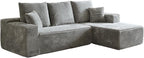 HYJT-H&K Modular Sectional Sofa Cloud Secttional Couch, 107" Comfy L Shaped Couches for Living Room, Deep Seat Memory Foam Fluffy Plush Corduroy Boneless Couch Sectionals Right Facing Sofa Chaise Grey