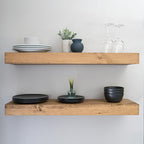 Modern Floating Shelves 3 Inches Thick for Wall, Wide Shelves for Kitchen, Living Room, Bedroom, and Bathroom, Natural Pine Wood, Rustic Wooden Shelf, (Set of 2) (Aged Oak, 60Lx3Hx8D)