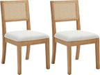 Westice Rattan Dining Chairs Set of 2, Farmhouse Natural Dining Room Chairs with Upholstered Cushion, Wood Armless Chairs for Kitchen/Restaurant