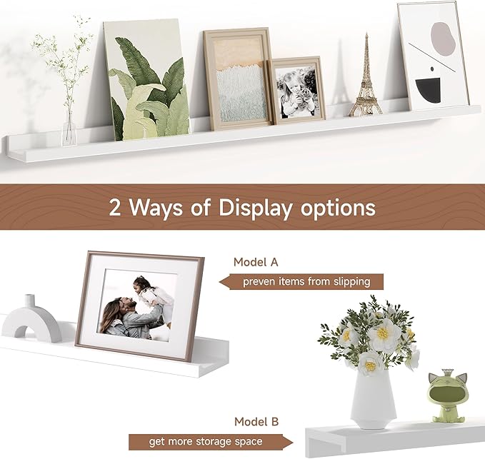 Picture Ledge Shelf for Wall, Floating Shelves Set of 4, 48 Inch Long Nursery Book Shelves for Toys Storage, Kids Bookshelf Wall Mounted for Books Photo Frames, White