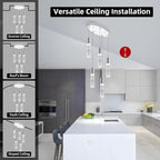 OKELI 5-Light Pendants Light for Kitchen Island Dining Room, 6000K Bubble Crystal Modern LED Kitchen Hanging Lights, 30W Chrome Pendant Lighting Fixture, Round