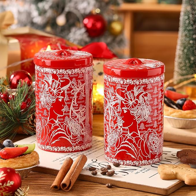 Porlien Lady Porcelain 15-ounce Canisters Set of 2, Food Storage Containers with Lid for Coffee Beans, Tea, Condiments & Nuts, Gifts for Mothers'Day, Thanksgiving, Christmas, Valentine’s Day