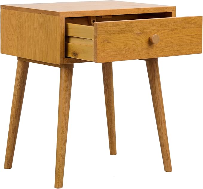 NTC Solid Oak Lux Nightstand with Drawer - Mid Century Modern Rustic Oak