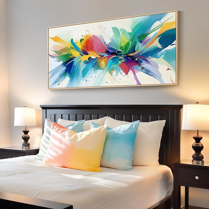 Framed Extra Large Colorful Abstract Wall Art for Living Room, Modern Horizontal Bright Canvas Prints Paintings Artwork for Walls, Bold Color Pictures for Hallway Dining Bedroom Office Wall Decor 30x60 In