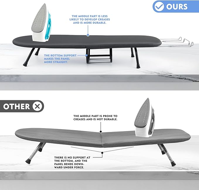 BiJun Small Ironing Board, Foldable Table Top Ompact Portable Mini Ironing Board w/Iron Rest, Set for Dorm Rooms, RVs, Travel Apartments Black