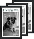 11x17 Picture Frame 3 Pack - Black Woodgrain, Solid Wood & HD Tempered Glass, Wall Gallery Poster Frame