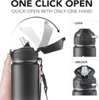 Enerbone 24 oz Insulated Water Bottle, Stainless Steel Bottle with Carrying Strap, Double-Wall Vacuum Insulation Design, Leakproof Sports Bottle with Straw, Keep Drinks Cold or Hot for Hours