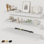 Fun Memories 30 Inch Floating Shelves Set of 3, Farmhouse White Wall Shelves for Kitchen, Living Room, Wall Mounted Bathroom Shelves in Black, 30 x 6.7 x1.4 Inch