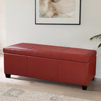 BELLEZE Storage Faux Leather Ottoman, 47 Inch Bench Bedroom Bench with Safety Close Hinge, Extra Long Ottoman with Storage for Living Room, Entryway, Hallway, Foot Rest, Support 300lbs - Red