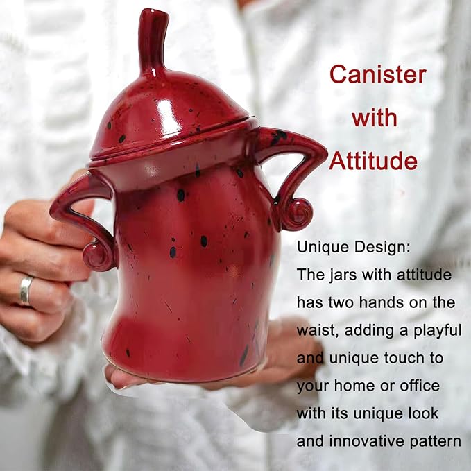 Canister with Attitude, Creative Forked Waist Jars with Lids, Retro Spotted Cup Food Cans Kitchen Storage Jars Airtight Canister for Tea Pot Desktop Cup Ornament(Red)
