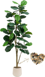 Artificial Fiddle Leaf Fig Tree, 6FT Tall Faux Ficus Lyrata Fake Tree in White Pot, Artificial Tree Indoor Decor, Fiddle Leaf Fig Tree Fake Plant for Home Office Living Room Decoration Modern