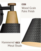 FEMILA Wall Sconces Set of 2, 1-Light Matte Black Bathroom Light Fixtures, Modern Single Vanity Light Wall Lamp with Hammered Metal Shade, 4FG59B-2 BK