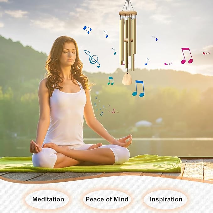 Large Aluminium Wind Chimes 37 Inches to Create a Zen Atmosphere Suitable for Outdoor, Garden, Patio Decoration. Classic Wind Chimes with Wind Catcher as a Gift for Unisex(Light Golden)