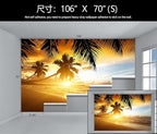 WFBHUA-Tropical Beach Wallpaper Dusk Waves Palm Tree Leaf Coconut Tree Wall Mural for Living Room Bedroom (Not Peel and Stick)