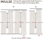 MIULEE 100% Blackout Curtains 102 Inch Long 2 Panels Set for Bedroom, Thick Faux Linen Black Out Curtain Room Darkening Back Tab Pleat Window Textured Drapes with Hooks for Living Room, Bright White
