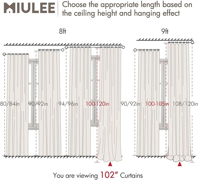 MIULEE 100% Blackout Curtains 102 Inch Long 2 Panels Set for Bedroom, Thick Faux Linen Black Out Curtain Room Darkening Back Tab Pleat Window Textured Drapes with Hooks for Living Room, Bright White