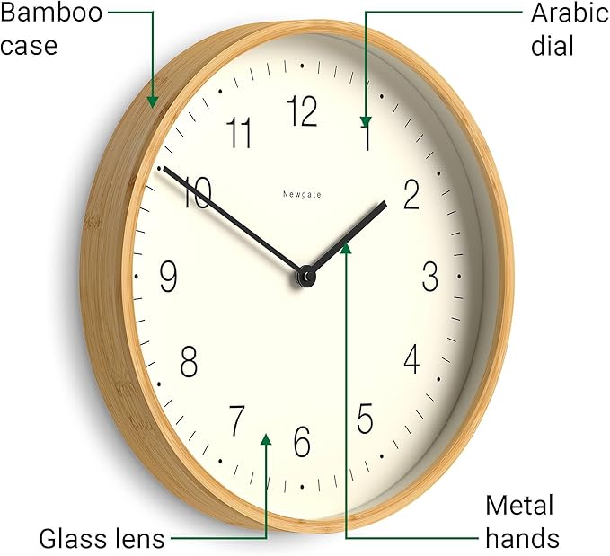 NEWGATE® Mauritius Wall Clock | Scandi Inspired Bamboo Clock | 15 inch | Modern Minimalist Design for Kitchen, Living Room or Office