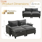 URRED Modular Sectional Sofa Comfy Cloud Couch, Modern Velvet Sofa Sleeper Deep Seat Couches with Ottoman/Pillows for Living Room (Dark Gray, 82.6''- 2 Ottomans)