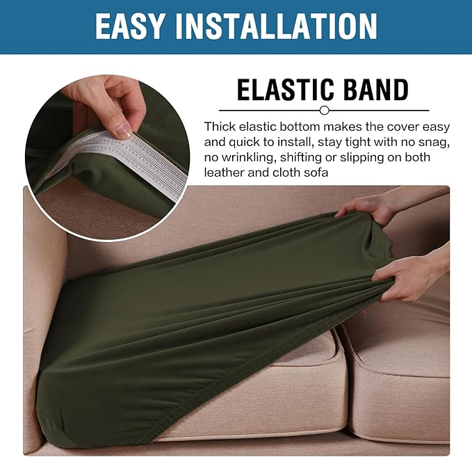 H.VERSAILTEX Velvet Stretch Couch Cushion Cover Plush Cushion Slipcover for Chair Loveseat Sofa Cushion Furniture Protector Seat Cushion Sofa Cover (3 Piece Sofa Cushion Covers, Olive)